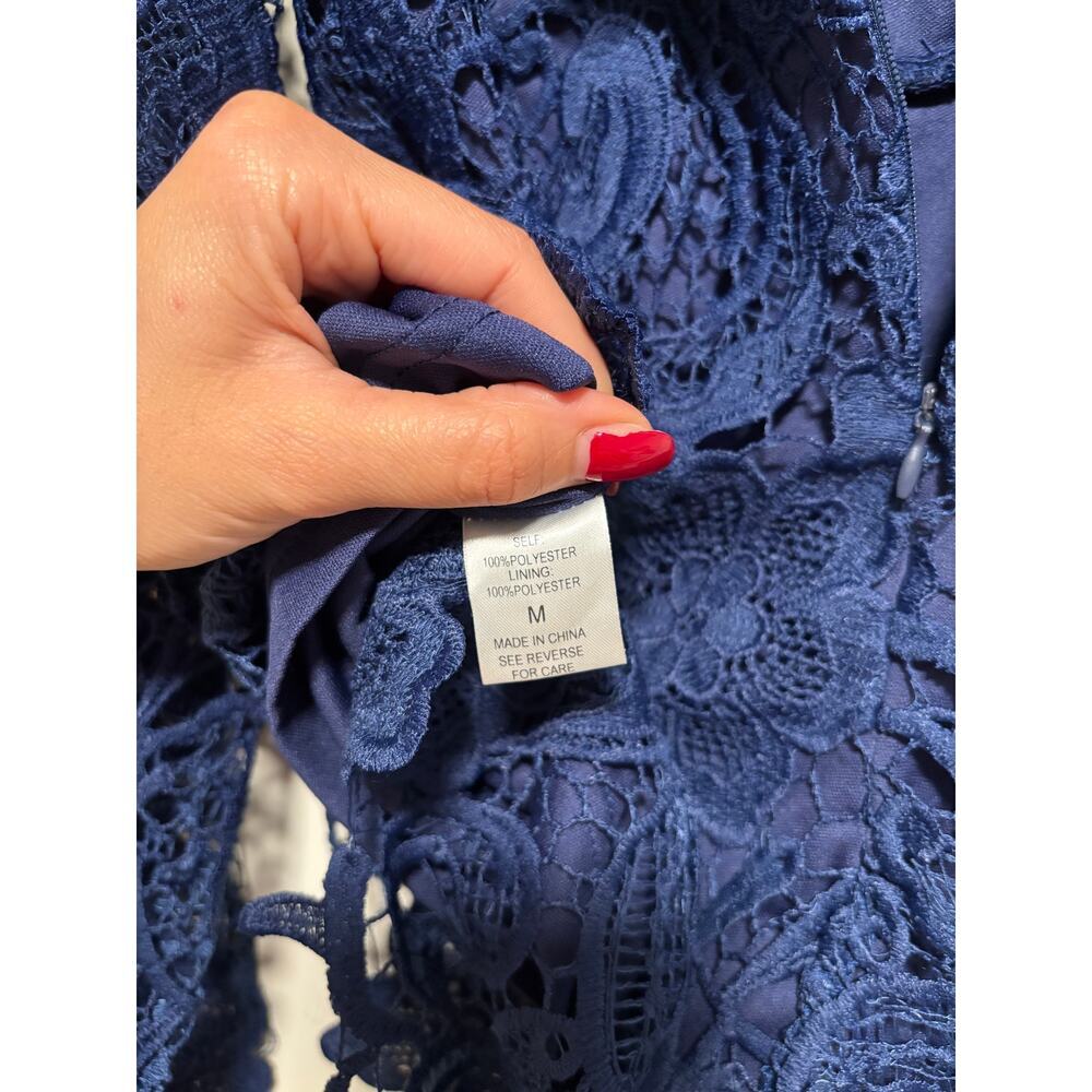 Fashion Nova Navy Blue Lace Off-Shoulder Romper M - Picture 9 of 9
